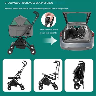 Дитячий візок для тварин BAKAJI 2 в 1, до 40 кг, складний, з капсулою та кошиком для зберігання (сірий)