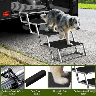 Сходинки для собак великих порід, широкі, 4 сходинки, складана пандус для собак, легкі та неслизькі, для авто, вантажівок та SUV, вантажопідйомність до 100 кг