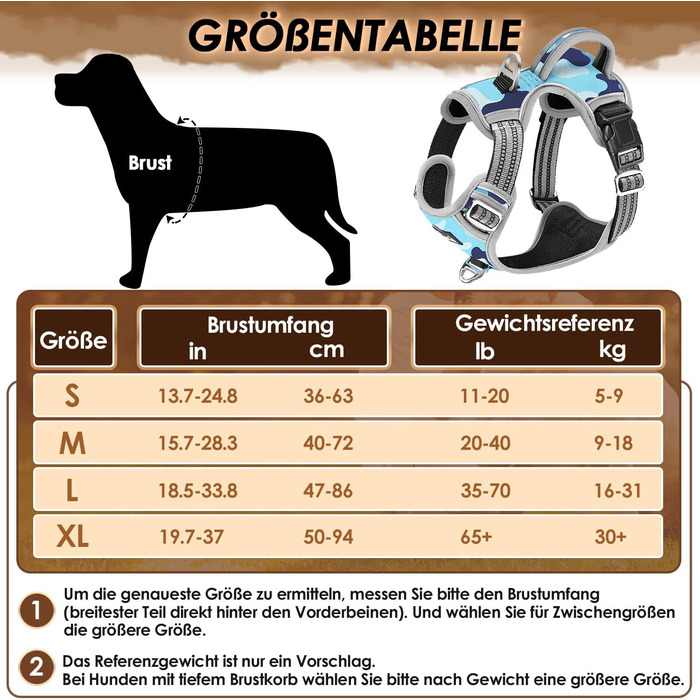Нашийник для собак великих порід, шлейка з двома карабінами та зручною ручкою, регульована та світловідбиваюча, для щоденних тренувань (L), камуфляжний колір