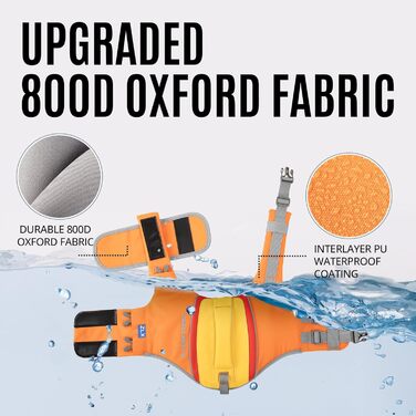 Спасальний жилет для собак великих порід, Ripstop, безпечний захват, регульований, для купання та водних прогулянок (жовто-помаранчевий, L)