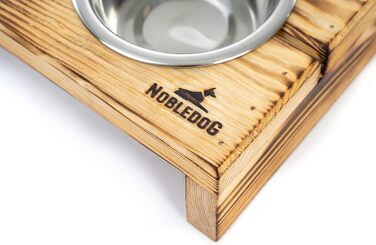 Nobledog набір мисок для собак і котів, підвищені, подвійні, з дерев'яною підставкою, з нержавіючої сталі, 2×1,4 л