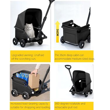 Візок для собак Loyimioo Mini - чорний, складний, з UV-захистом та поворотним ручками, для маленьких та середніх собак