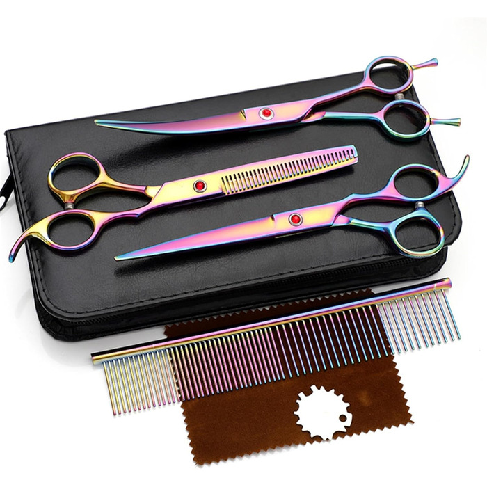 Професійний набір ножиць для собак 7.0 дюймів: набір ножиць для грумінгу, вирівнювальна ножиця, ножиці для грумінгу домашніх тварин, ножиці для стрижки собак з нержавіючої сталі 440C