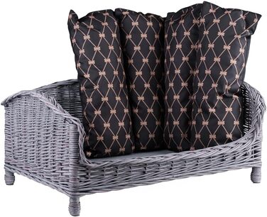 Корзина для собак та котів з плетеної лози з м'яким лежаком - сіро-чорний колір, 54x32x25 см