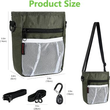 Сумка для ласощів для собак з магнітною застібкою, сумка для тренування тварин, велика сумка для ласощів та клікер для собак, сумка для тренування з інтегрованим зеленим кольором
