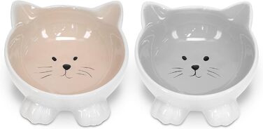 Набір мисок для котів Navaris (2 шт.) - кераміка, неслизькі, для води та корму, можна мити в посудомийній машині, бежевий