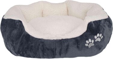 М'яке та пухнасте ліжко для собак та котів 57x52x16 см - зручне лежання з підвищеним бортиком, антиковзаюче дно, міцне та легке у догляді - біле/графіт