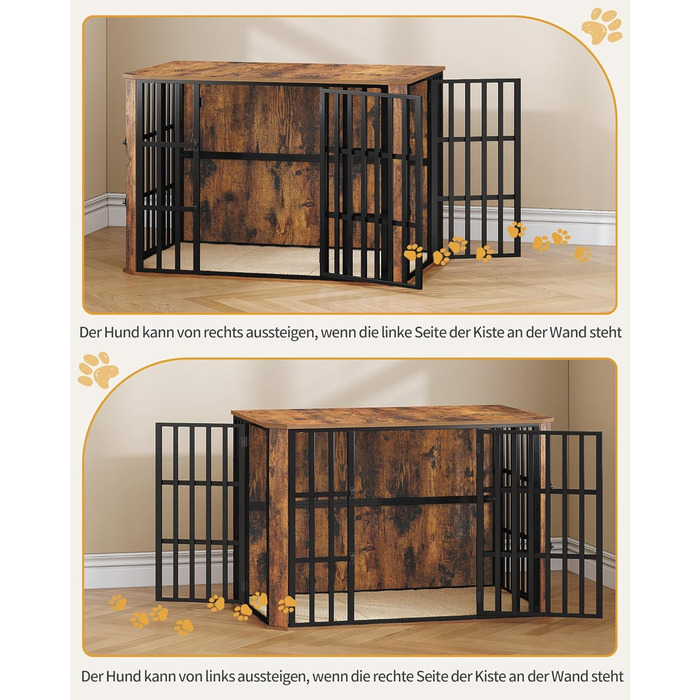 Дерев'яний вольєр для собак Hzuaneri DFC86801B (XXL) 120x75x81 см, з годівницею, вінтажний коричневий, для дому