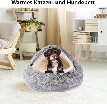 М'яка котяча лежанка-печера з капюшоном, затишна лежанка для котів та кошенят, плюшева, миюча, 60 см