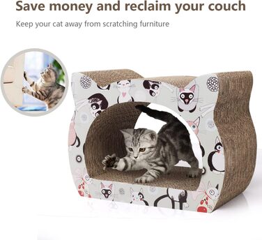 Кігтеточка для котів Nobleza з картону, дизайн голови кота, 2-в-1 (для дряпання та відпочинку), екологічна та міцна (39*29*22 см)