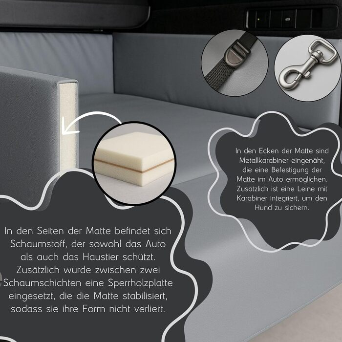 Килимок у багажник для собак Golden Dog, захист сидінь авто, штучна шкіра, 100 x 80 см, сірий