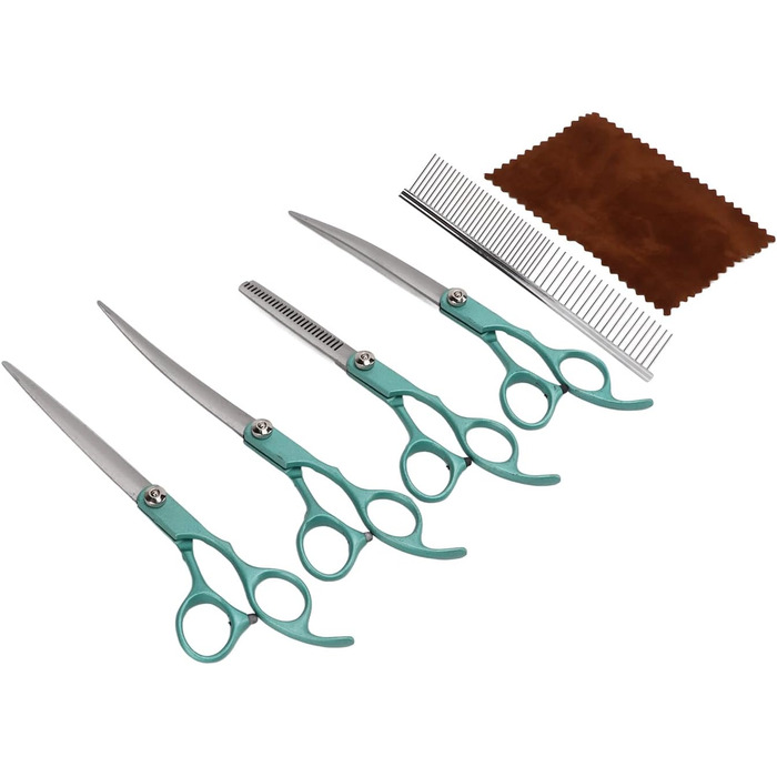 Набір професійних ножиць для грумінгу собак та котів, 17.8 см, зелений
