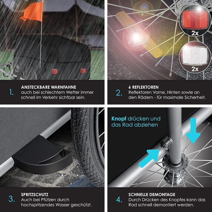 Причіп для велосипеда KESSER® вантажний з високою тягою, 120 л, чорний, з дахом та функцією складання