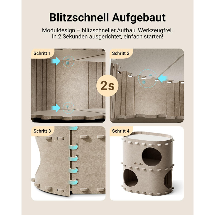 Будиночок-печеринка для котів DownyPaws з фетру, 2-ярусне ліжко для котів, 50 x 33 x 50 см, затишний дизайн, захист кігтів, бежевий