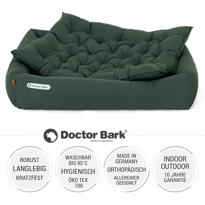 Ортопедичне ліжко для собак Doctor Bark - великі породи, XXL (110x100 см), зелене, миється до 95°C