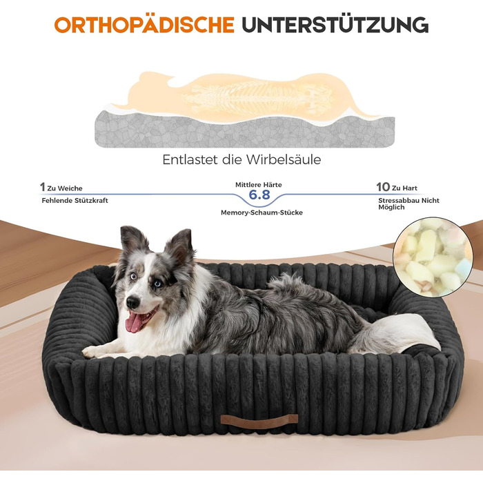 Ортопедичний лежак для собак великих порід, лежанка для собак з підголовником, знімний та миючий килимок, лежанка-софа для собак з ручками (Чорний, 92*69*20 см)