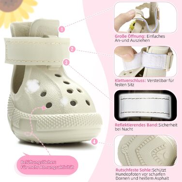 Чоботи для собак Eyein - захист лап, літо. Дихаючі, неслизькі собачі сандалії з регульованими світловідбиваючими смугами для маленьких, середніх та великих собак. Легко одягаються та знімаються (Розмір 6). Ширина 5.5 см (Розмір 3: Ширина 4.0 см, Білий)