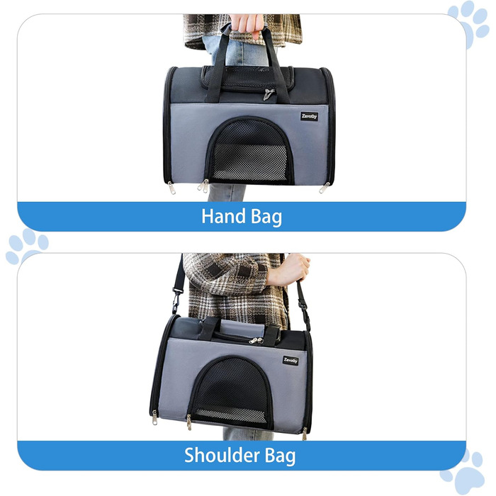 Транспортна сумка для котів та собак, дихаюча та складна, переноска для котів з регульованим плечовим ременем, знімна плюшева підстилка (Сірий, S)