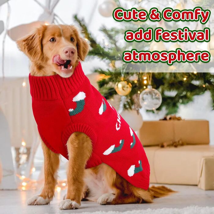 Теплий зимовий светр для собак CITETOILE, м'який та зручний в'язаний халат для собак, водолазка для домашніх тварин у холодну погоду, градієнт кольору для маленьких та середніх тварин, фіолетовий, S (X-Large, червоний)