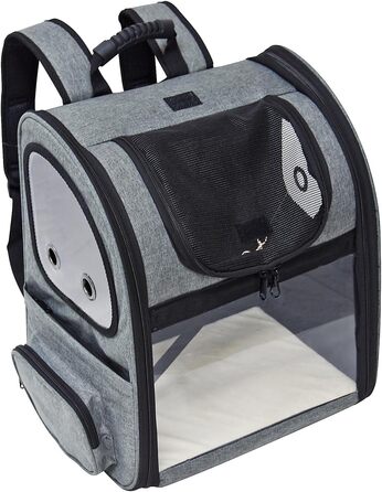 Рюкзак для собак та котів Fudajo, 32x27x40 см, до 6 кг, чорно-сірий, розкладний, для подорожей