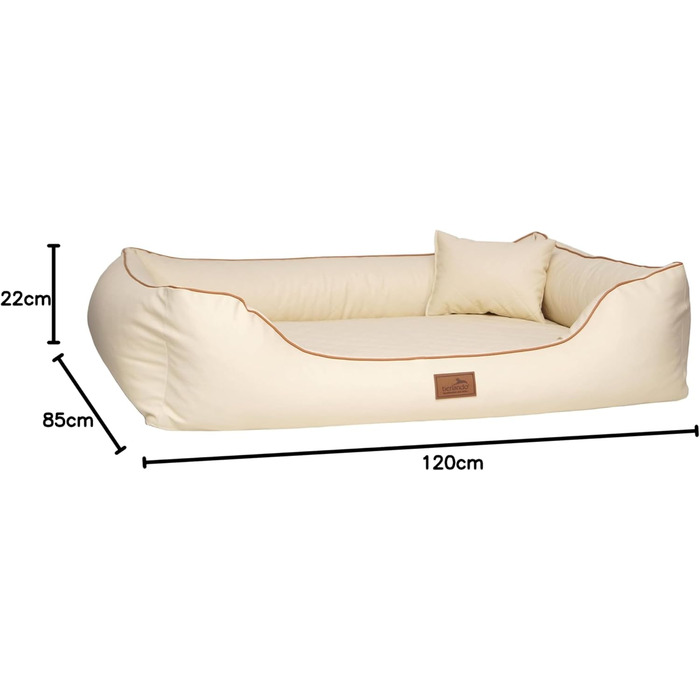 Ортопедичне ліжко для собак Tierlando® Louis з степленого штучного шкіровинилу в клітинку та матрацом з Memory Foam, розмір 100x75 см, колір: (05 Creme, L 120 x B 85 x H 25 см)