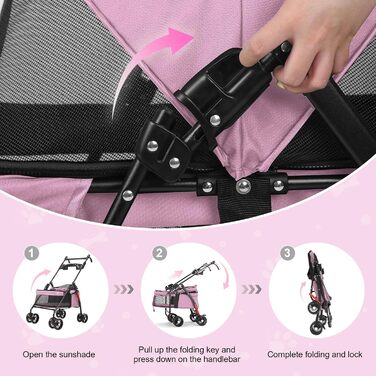 Складана візок для тварин до 10 кг з амортизаторами 360° та сонцезахистом - Легкий бугі для котів/маленьких собак (чорний)