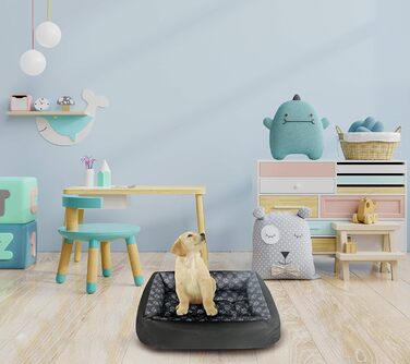 Крісло-лежанка для собак SuperKissen24: лежанка-кошик, лежанка-софа, лежанка для собак великих, середніх та маленьких порід. Лежанка для тварин, розмір L, чорний та сірий колір, з подушками з льону, 95x75 см. Можна прати.