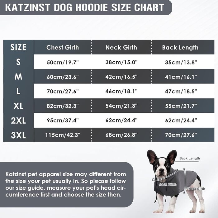 Светр-худі для собак Katzinst, сірий, 4XL, легкий, комфортний одяг для середніх і великих порід (доберман, дог)