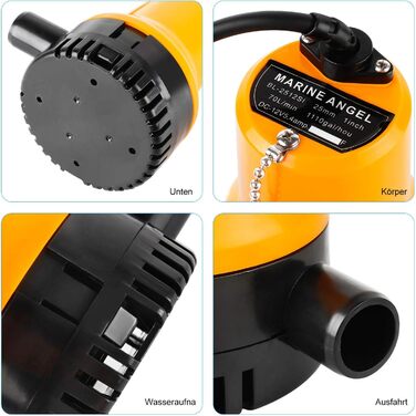 EXLECO Занурювальний насос DC 12V 50W, 4200 л/год, для брудної та чистої води, портативний, з кабелем 2,3 м, хомутом і крокодилами, для басейну, ставка, свердловини