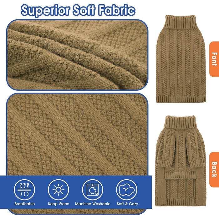 Теплий в'язаний пуловер Queenmore для великих собак (Французький бульдог, Бульдог, Віндгорн, Коргі) - Колір: Коричневий, Розмір: L