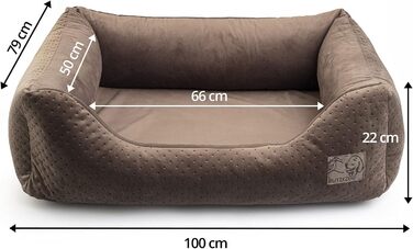 Ліжко для собак XL, велюр коричневий, 100 x 79 x 22 см | З м'яким вкладишем | Софа для великих собак
