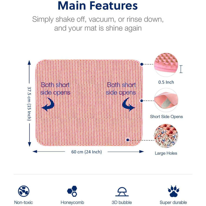 WePet Килимок для котячого лотка, лоток-мат для котів - середній розмір, стільникова структура, двошаровий килимок, без фталатів, для контролю сечі та води, легко миється, контролює розсипання наповнювача, 61 x 38.1 см, Бежевий (30x25 дюймів (упаковка з 1