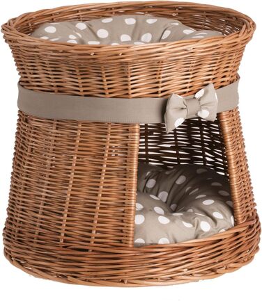 Кішка Будка Кругла Натурального Кольору: Двоярусний Корзинка для Кішки з Велюровою Подушкою, Корзинка з Плетеної Вельветової Лози, Кішка-Тур, Меджовтий Колір