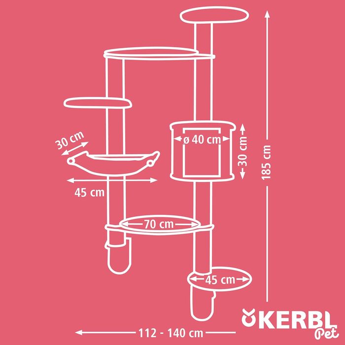 Дерев'яний настінний когтеточка Kerbl Dolomit XL 185 см, компактний, з натуральним сизалем і знімною подушкою