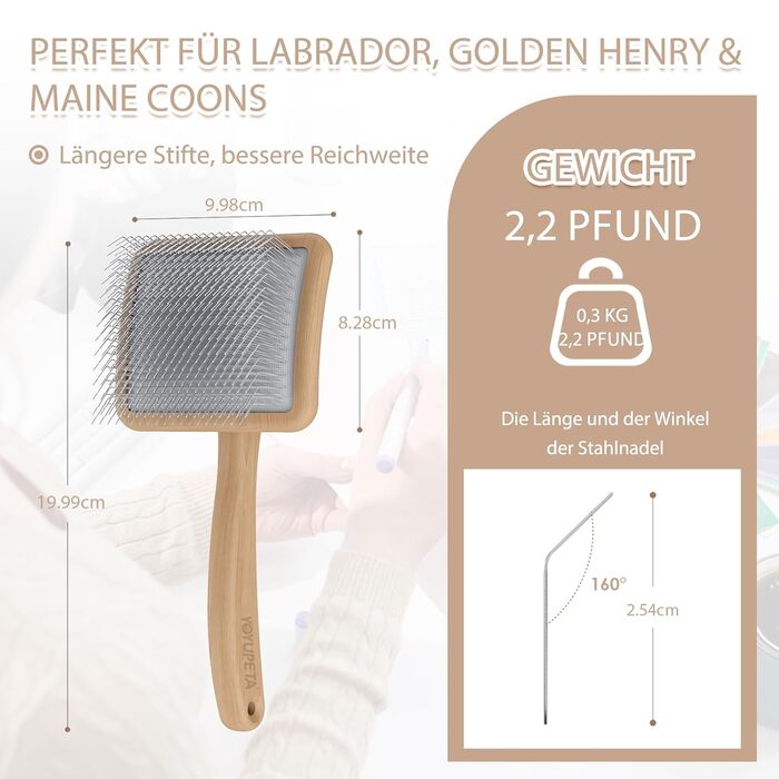 Набір щіток та гребінців Slicker для великих собак з довгою шерстю – щітка для розплутування з пінами 22 мм для Голден Ретріверів, Пуделів, Дудлів та котів – професійний догляд за шерстю з дерев'яною ручкою та шкіряним чохлом. Покриття лаком.