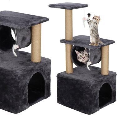 Котячий будиночок SPRINGOS з когтеточкою, лежаком та регульованою висотою, 245 см, сірий (62 см)