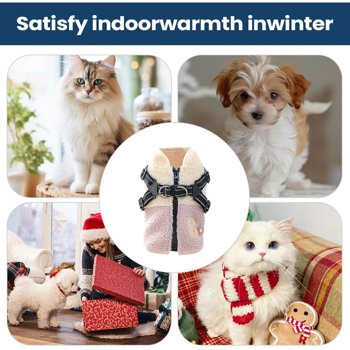 Зимова куртка для собак з флісовою підкладкою, одяг для тварин з отвором для шлейки, тепла куртка для холодної погоди, для маленьких та середніх собак, осінь, для прогулянок (рожевий та білий)
