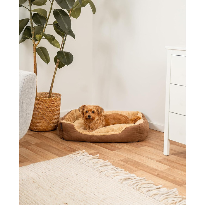 Ліжко для собак Lionto з двостороннім подушкою та нековзною основою, 75x60 см, коричневий/бежевий, для собак та котів будь-якого віку