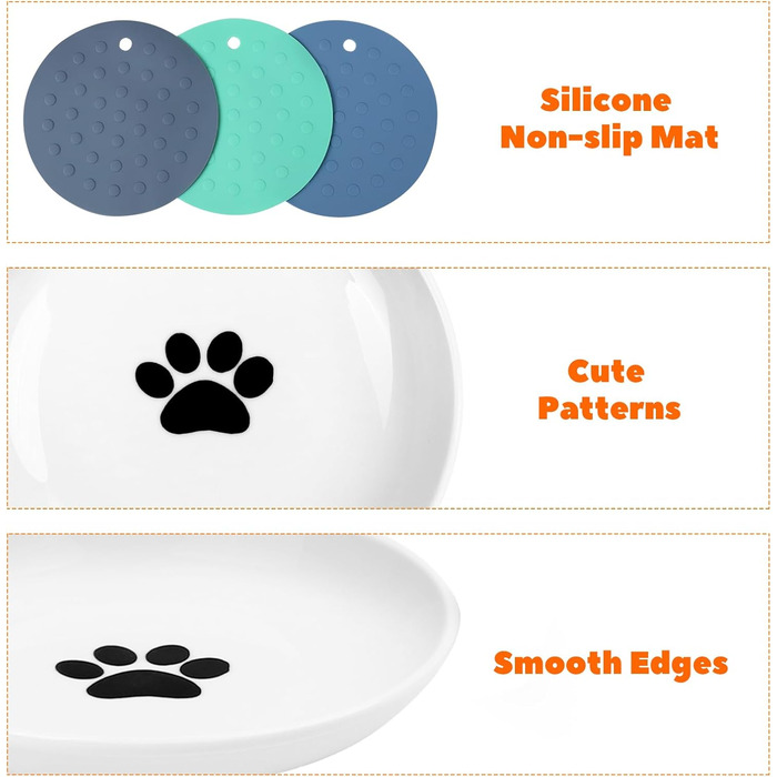 Набір мисок для котів з кераміки (3 шт.) з антиковзкими килимками, миски для корму котів, собак, кроликів, керамічні миски для їжі