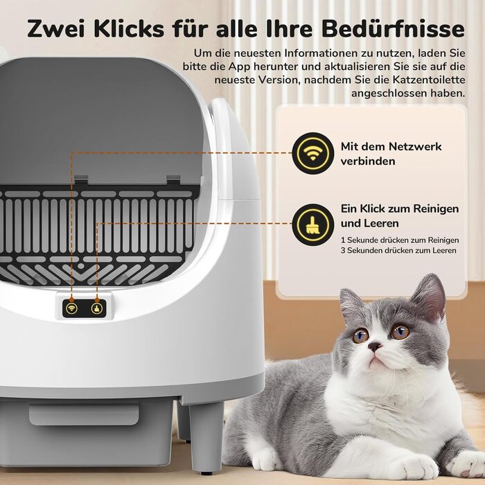 Автоматичний лоток для котів з самоочищенням, з датчиком безпеки, керуванням через додаток та видаленням запаху, великий об'єм, для кількох котів XXL