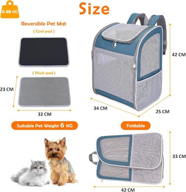 Рюкзак-переноска для собак та котів ALLSOPETS, зелений, з ременем безпеки та світловідбиваючими елементами