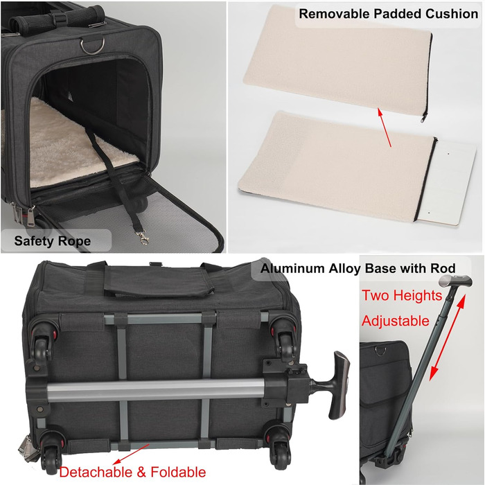 Транспортувальна сумка для домашніх тварин: собак та котів середніх та малих порід. Переноска для подорожей з телескопічним ручками та знімними колесами. Колір: темно-сірий