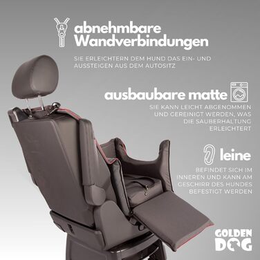 Автомобільний лежак для собак Golden Dog - сірий, 65x53x27 см, з кріпленням на ремінь безпеки, водонепроникний, для пасажирського сидіння, складаний