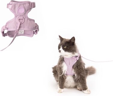 Шлейка для котів LucyBalu® Explorer з повідком | Безпечна шлейка з відділенням для AirTag | Lila XS/S