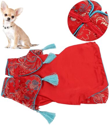 Костюм для собак та котів у китайському стилі Чеонгсам з атласу, Tang Anzug, розмір M. Елегантний дизайн, м'який бавовняний матеріал, святковий одяг для Різдва та свят.