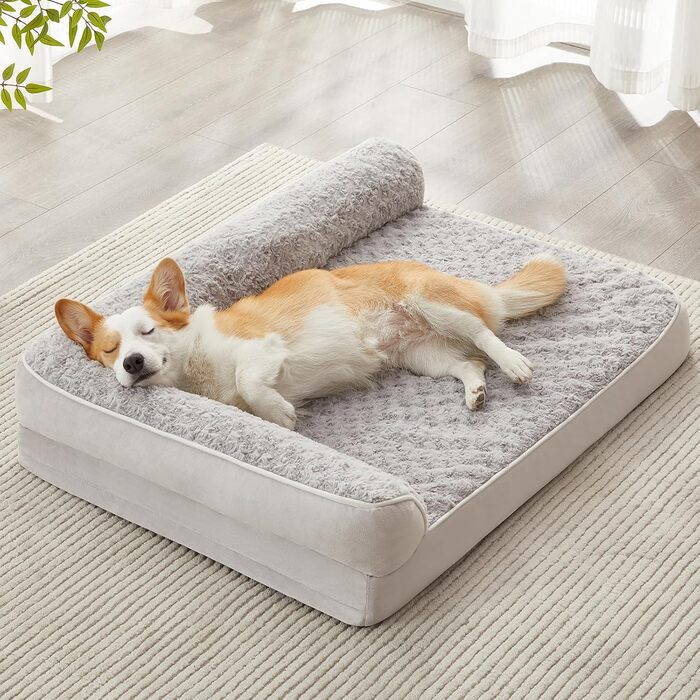 Ортопедичне ліжко для собак великих порід BFPETHOME, водонепроникне, знімний та пральний чохол, велике ліжко для тварин з водонепроникним наповнювачем та антиковзаючою основою, 91x61x20 см, сріблясто-сірий
