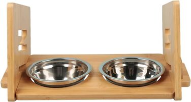 Підвищений годівниця для собак та котів 2-в-1, 4 регульовані висоти, антиковзкий стійкий підставка з нержавіючою чашею, підходить для всіх порід (бамбук)