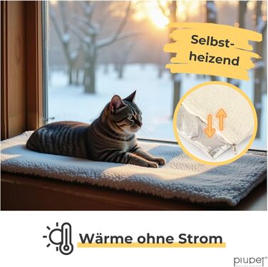 PiuPet Клітка-ліжко для котів на підвіконня 90x25 см | Нековзне ліжко для котів на підвіконня | М'яка, самонагріваюча ковдра для котів | Бежевий