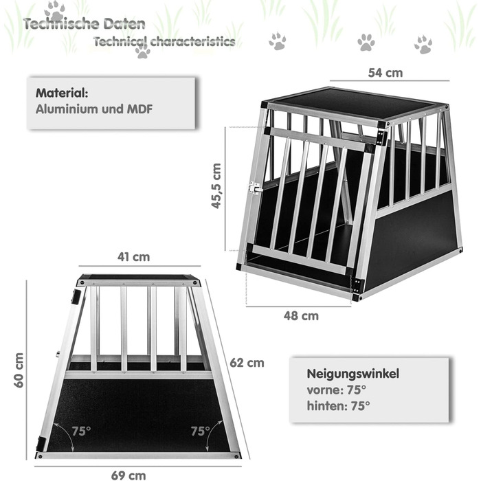 Кія для собак з похилою передньою та задньою стінкою 75° - вибір розміру, M, 54×69×60 см