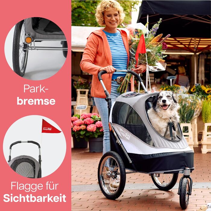 Innopet Sporty: Причіп для собак Innopet Sporty Deluxe (30 кг) - 2-в-1: бугель та причіп для велосипеда, з дощем. Чорний/Срібний